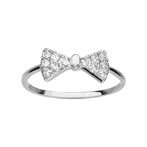 Bague en argent rhodi noeud papillon en oxydes blancs sertis - Vue 1