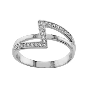 Bague en argent rhodi Z orn d\'oxydes blancs sur anneau lisse - Vue 1