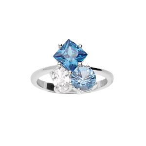 Bague en argent rhodi orne d\'oxydes bleus et blanc sertis - Vue 1