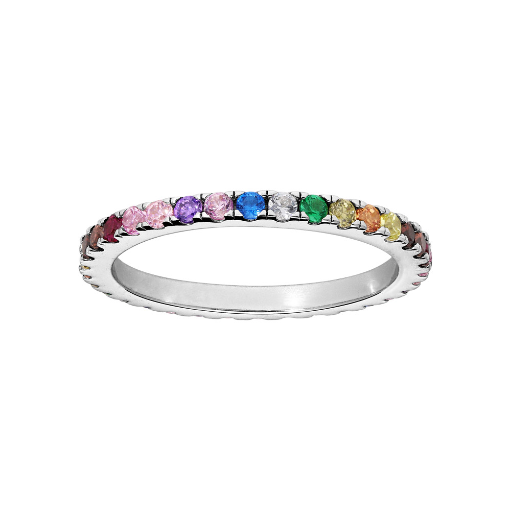 Bague en argent rhodi orne d\'oxydes multi couleurs - Vue 1