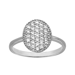 Bague en argent rhodi ovale pav d\'oxydes blancs sertis - Vue 1