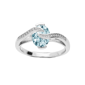 Bague en argent rhodi oxyde bleu ciel et volute d\'oxydes blancs - Vue 1