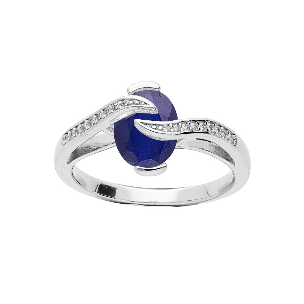 Bague en argent rhodi� oxyde bleu royal et volute d\'oxydes blancs - Vue 1