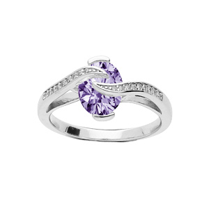 Bague en argent rhodi oxyde violet et volute d\'oxydes blancs - Vue 1