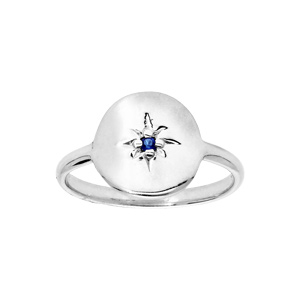 Bague en argent rhodié pastille avec étoile oxyde bleu - Vue 1