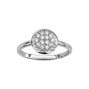 Bague en argent rhodi pastille ronde pave d\'oxydes blancs sertis - Vue 1