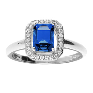 Bague en argent rhodi� pave avec oxyde bleu serti et contour d' oxydes micro sertis