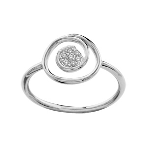 Bague en argent rhodi pav d\'oxydes blancs au coeur d\'une spirale - Vue 1