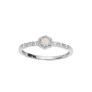 Bague en argent rhodié perle Opale véritable ornée d\'oxydes blancs sertis - Vue 1