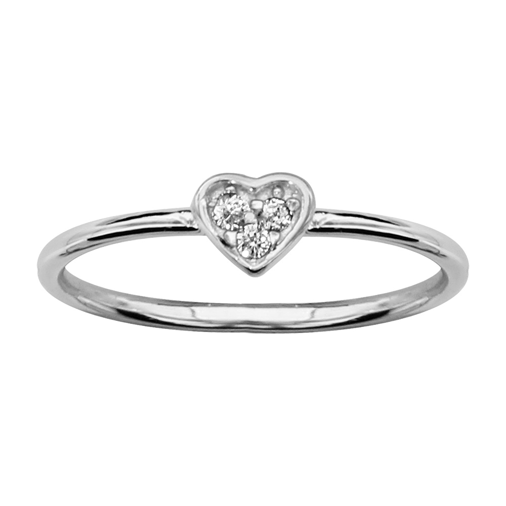 Bague en argent rhodi� petit coeur avec oxydes blancs sertis - Vue 1