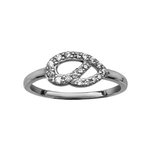 Bague en argent rhodié petit noeud en oxydes blancs sertis - Vue 1