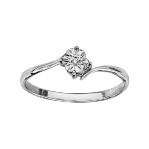 Bague en argent rhodié petit oxyde blancs sur pastille diamantée - Vue 1