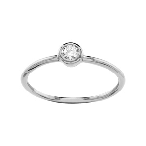 Bague en argent rhodi petit oxyde rond blanc serti clos - Vue 1