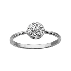 Bague en argent rhodi petit rond pav d\'oxydes blancs sertis - Vue 1