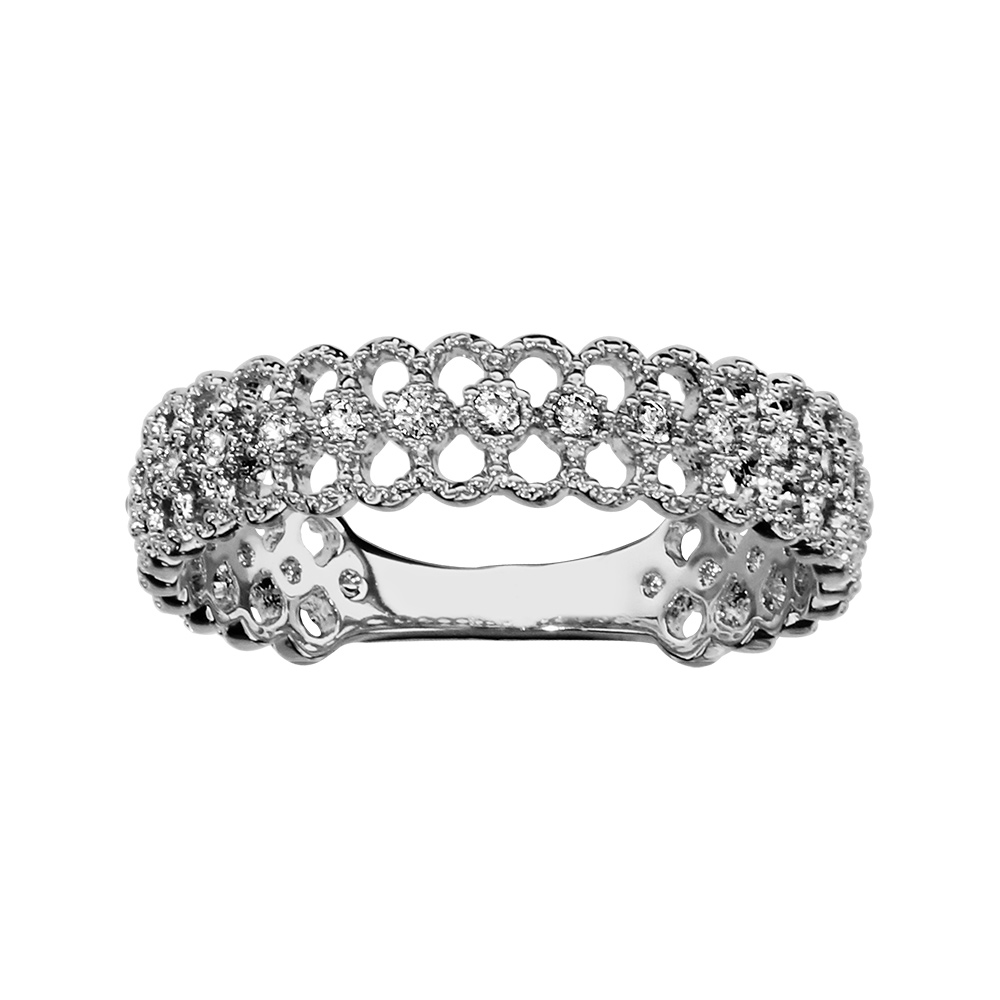 Bague en argent rhodi� petits infinis r�p�t�s et oxydes blancs sertis - Vue 1