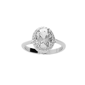 Bague en argent rhodi pierre centrale blanche et contour oxydes blancs sertis - Vue 1