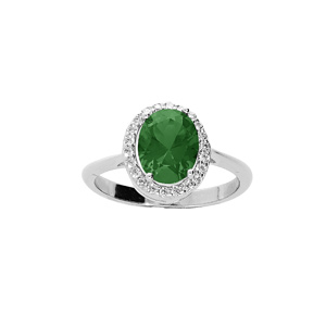 Bague en argent rhodi pierre centrale verte et contour oxydes blancs sertis - Vue 1