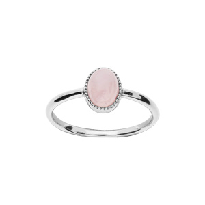 Bague en argent rhodi pierre Quartz rose vritable ovale simple contour perl - Vue 1