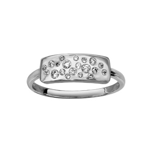 Bague en argent rhodié plateau rectangulaire lisse orné d\'éclats d\'oxydes blancs sertis - Vue 1