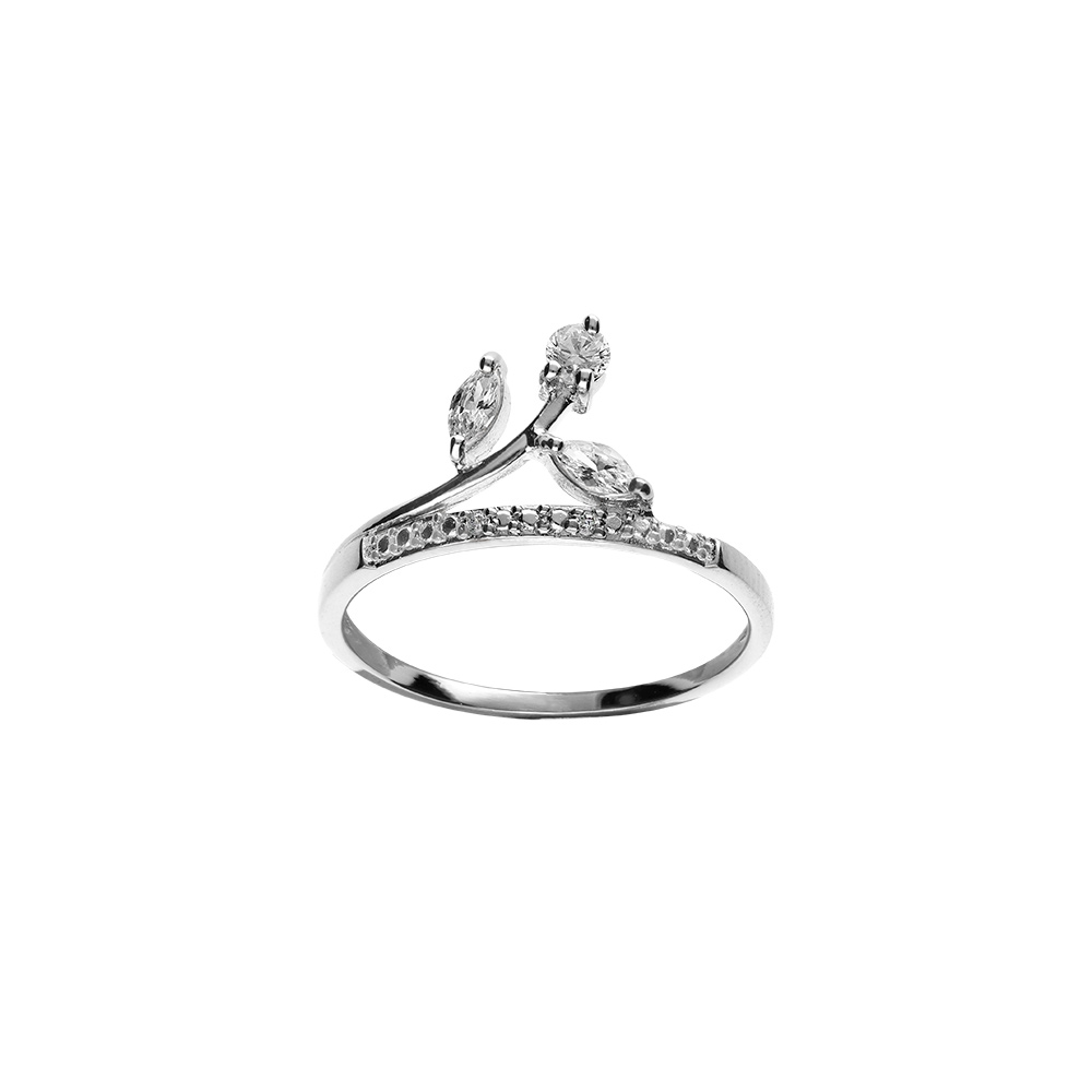 Bague en argent rhodi rail d\'oxydes blancs sertis et trois navettes d\'oxydes blancs - Vue 1