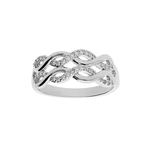 Bague en argent rhodi 2 rangs avec motifs infinis et oxydes blancs sertis - Vue 1