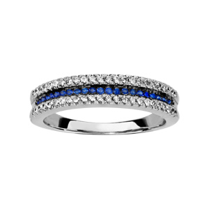 Bague en argent rhodié 2 rangs d\'oxydes blancs sertis et au milieu 1 rang d\'oxydes bleus - Vue 1