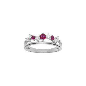Bague en argent rhodié 2 rangs orné d\'oxydes sertis fushia et blancs - Vue 1