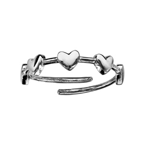 Bague en argent rhodié réglable coeurs - Vue 1