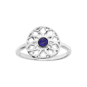 Bague en argent rhodié ronde ajourée avec Lapis Lazuli véritable - Vue 1
