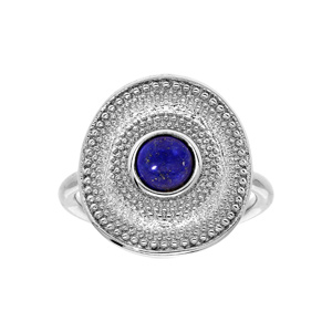 Bague en argent rhodi ronde avec Lapis Lazuli vritable - Vue 1