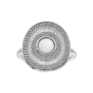 Bague en argent rhodi ronde avec Nacre vritable - Vue 1