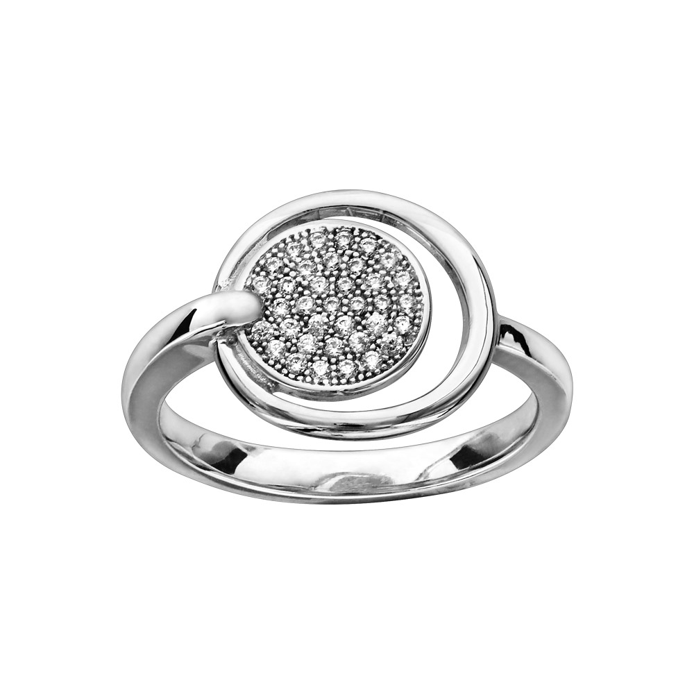 Bague en argent rhodi rondelle oxydes blancs sertis - Vue 1