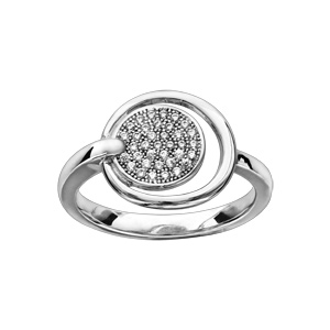 Bague en argent rhodi rondelle oxydes blancs sertis - Vue 1