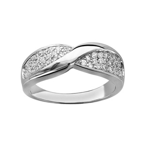 Bague en argent rhodi ruban pav d\'xydes blancs sertis avec un tour - Vue 1