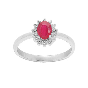 Bague en argent rhodi Rubis vritable et contour Topazes blanches serties - Vue 1