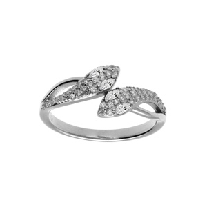 Bague en argent rhodi serpent double avec oxydes blancs - Vue 1