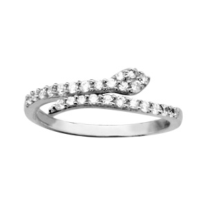 Bague en argent rhodi serpent en oxydes blancs qui fait le tour - Vue 1