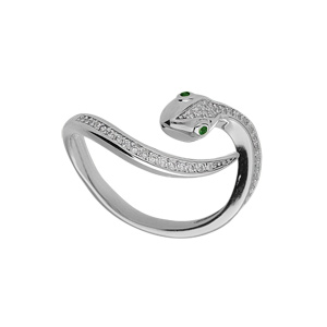 Bague en argent rhodi serpent enroul avec oxydes blancs sertis - Vue 1