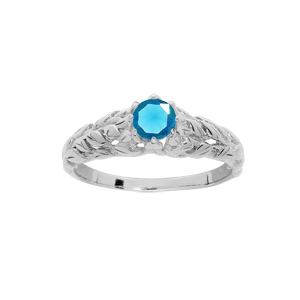 Bague en argent rhodi solitaire 5mm en oxyde bleu et feuillage - Vue 1