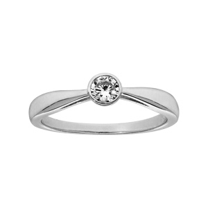 Bague en argent rhodi solitaire avec 1 oxyde blanc serti - Vue 1