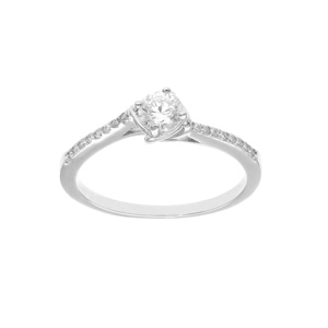 Bague en argent rhodié solitaire avec oxydes blancs sertis et 1 oxyde blanc serti griffe - Vue 1