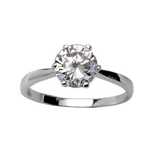 Bague en argent rhodi solitaire en oxyde blanc serti 6 griffes - Vue 1