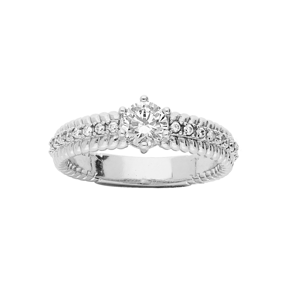Bague en argent rhodi solitaire pave d\'oxydes blancs sertis - Vue 1