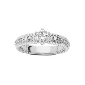 Bague en argent rhodi solitaire pave d\'oxydes blancs sertis - Vue 1