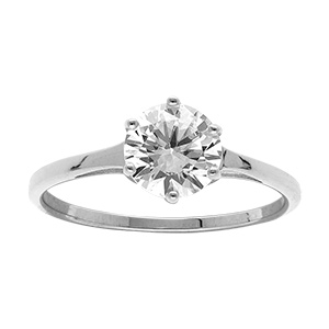 Bague en argent rhodi� solitaire rond oxyde blanc serti 7mm