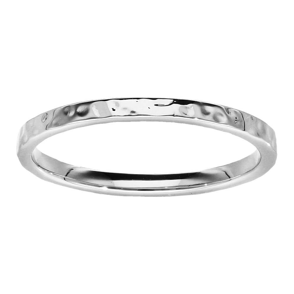Bague en argent rhodi� style alliance fine martel�e - 2mm - Vue 1