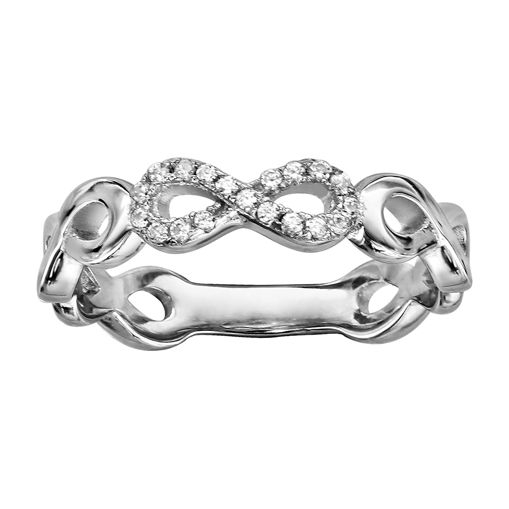 Bague en argent rhodi� suite de symboles infini lisses et orn�s d\'oxydes blancs sertis - Vue 1