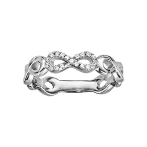 Bague en argent rhodi suite de symboles infini lisses et orns d\'oxydes blancs sertis - Vue 1