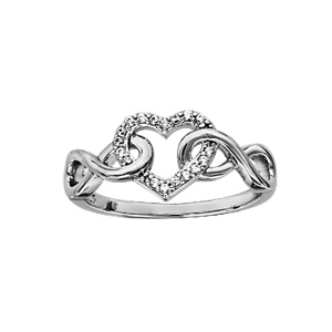 Bague en argent rhodi symboles infini lisses emmaills avec 1 coeur vid orn d\'oxydes blancs sertis - Vue 1