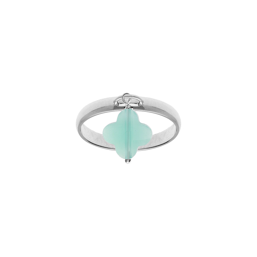 Bague en argent rhodi� tr�fle en verre facett� vert clair - Vue 1